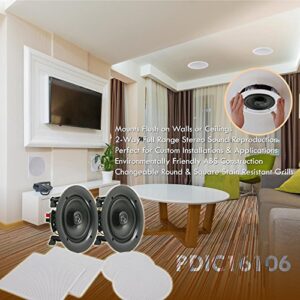 Pyle Pair 10” Flush Mount in-Wall in-Ceiling 2-Way Speaker System Spring Loaded Quick Connections Changeable Round/Square Grill Stereo Sound Polypropylene Cone Polymer Tweeter 300 Watts (PDIC16106)