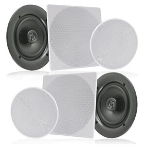 pyle pair 10” flush mount in-wall in-ceiling 2-way speaker system spring loaded quick connections changeable round/square grill stereo sound polypropylene cone polymer tweeter 300 watts (pdic16106)