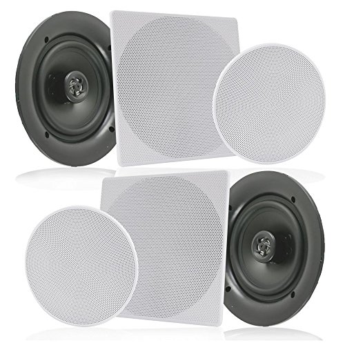 Pyle Pair 10” Flush Mount in-Wall in-Ceiling 2-Way Speaker System Spring Loaded Quick Connections Changeable Round/Square Grill Stereo Sound Polypropylene Cone Polymer Tweeter 300 Watts (PDIC16106)