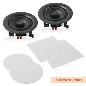 Pyle Pair 10” Flush Mount in-Wall in-Ceiling 2-Way Speaker System Spring Loaded Quick Connections Changeable Round/Square Grill Stereo Sound Polypropylene Cone Polymer Tweeter 300 Watts (PDIC16106)