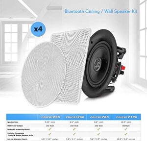 Pyle 6.5” 4 Bluetooth Flush Mount In-wall In-ceiling 2-Way Speaker System Quick Connections Changeable Round/Square Grill Polypropylene Cone & Tweeter Stereo Sound 4 Ch Amplifier 200 Watt - PDICBT266