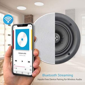 Pyle 6.5” 4 Bluetooth Flush Mount In-wall In-ceiling 2-Way Speaker System Quick Connections Changeable Round/Square Grill Polypropylene Cone & Tweeter Stereo Sound 4 Ch Amplifier 200 Watt - PDICBT266