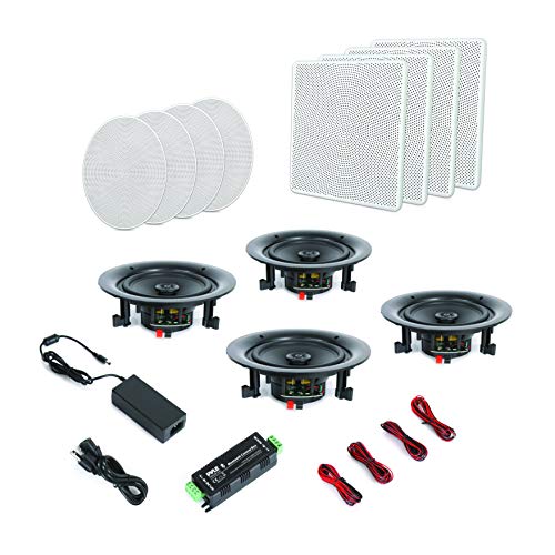 Pyle 6.5” 4 Bluetooth Flush Mount In-wall In-ceiling 2-Way Speaker System Quick Connections Changeable Round/Square Grill Polypropylene Cone & Tweeter Stereo Sound 4 Ch Amplifier 200 Watt - PDICBT266