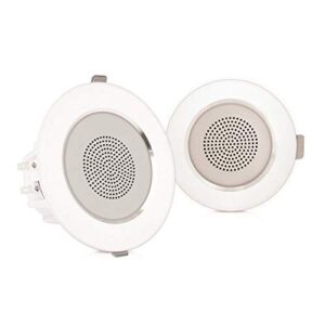 pyle 4” pair flush mount in-wall in-ceiling 2-way home speaker system built-in led lights aluminum housing spring clips polypropylene cone & tweeter 2 ch amplifier 160 watts (pdicle4),white