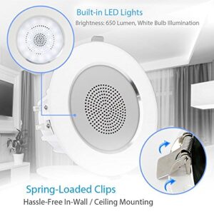 Pyle 4” Pair Flush Mount in-Wall in-Ceiling 2-Way Home Speaker System Built-in LED Lights Aluminum Housing Spring Clips Polypropylene Cone & Tweeter 2 Ch Amplifier 160 Watts (PDICLE4),White