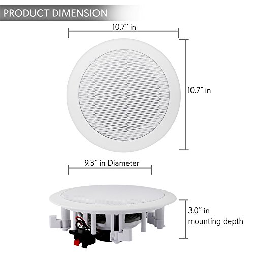 Pyle Pair 8” Bluetooth Flush Mount In-wall In-ceiling 2-Way Universal Home Speaker System Spring Loaded Quick Connections Polypropylene Cone Polymer Tweeter Stereo Sound 250 Watts , White,Single.