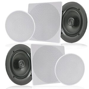 pyle pair 6.5” flush mount in-wall in-ceiling 2-way speaker system spring loaded quick connections changeable round/square grill stereo sound polypropylene cone polymer tweeter 200 watts (pdic1666)
