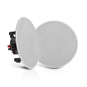 pyle pair 5.25” flush mount in-wall in-ceiling 2-way speaker system spring loaded quick connections changeable round/square grill stereo sound polypropylene cone polymer tweeter 150 watts (pdic1656)