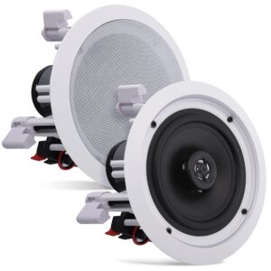 pyle pair 6.5” flush mount in-wall in-ceiling 2-way home speaker system spring loaded quick connections dual polypropylene cone polymer tweeter stereo sound 200 watts (pdic1661rd) white