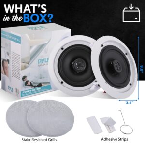 Pyle Pair 6.5” Flush Mount In-wall In-ceiling 2-Way Home Speaker System Spring Loaded Quick Connections Dual Polypropylene Cone Polymer Tweeter Stereo Sound 200 Watts (PDIC1661RD) White