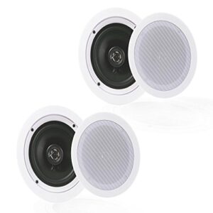 pyle pair 5.25” flush mount in-wall in-ceiling 2-way home speaker system spring loaded quick connections dual polypropylene cone polymer tweeter stereo sound 150 watts (pdic1651rd) white