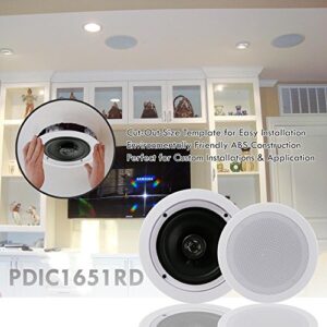 Pyle Pair 5.25” Flush Mount in-Wall in-Ceiling 2-Way Home Speaker System Spring Loaded Quick Connections Dual Polypropylene Cone Polymer Tweeter Stereo Sound 150 Watts (PDIC1651RD) White