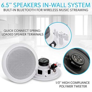 Pyle 6.5” Pair Bluetooth Flush Mount In-wall In-ceiling 2-Way Speaker System Quick Connections Changeable Round/Square Grill Polypropylene Cone & Polymer Tweeter Stereo Sound 150 Watt (PDICBT652RD)