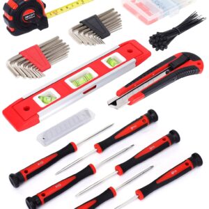 FASTPRO 215-Piece Home Repairing Tool Set with 12-Inch Wide Mouth Open Storage Bag,Household Hand Tool Kit,Red