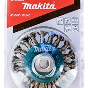 Makita 1 Piece - 4 Inch Knotted Twist Wire Wheel Brush for Grinders - Heavy-Duty Conditioning for Metal - 4" x 5/8-Inch | 11 UNC