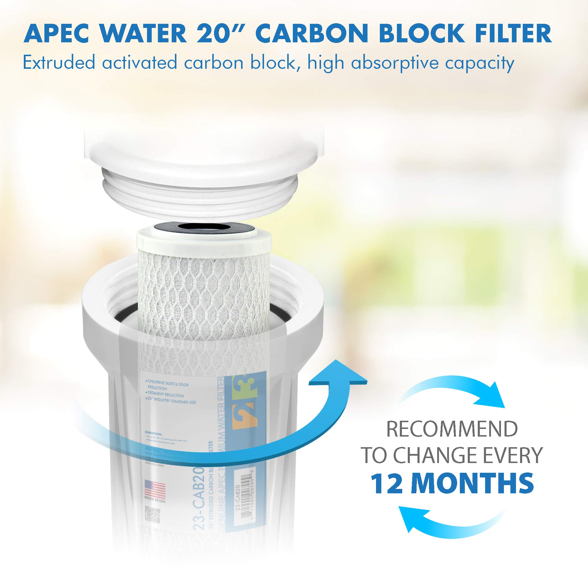 APEC US Made 5 Micron 20” x 2.5” Carbon Block Replacement Water Filter (23-CAB20)