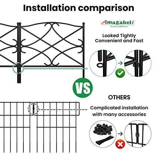 AMAGABELI GARDEN & HOME Decorative Garden Fence for Dogs 24in x 10ft Metal Garden Fencing Edging Animal Barrier Border Edge Rustproof Landscape Wire Folding Patio Fences Flower Bed Black ET048