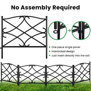 AMAGABELI GARDEN & HOME Decorative Garden Fence for Dogs 24in x 10ft Metal Garden Fencing Edging Animal Barrier Border Edge Rustproof Landscape Wire Folding Patio Fences Flower Bed Black ET048