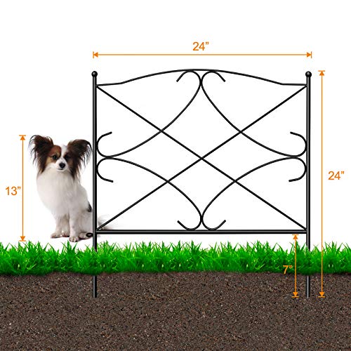 AMAGABELI GARDEN & HOME Decorative Garden Fence for Dogs 24in x 10ft Metal Garden Fencing Edging Animal Barrier Border Edge Rustproof Landscape Wire Folding Patio Fences Flower Bed Black ET048