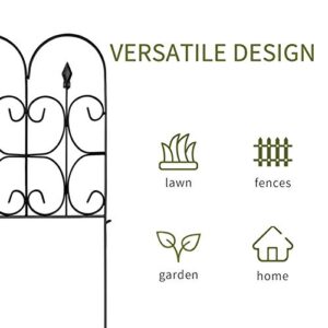 AMAGABELI GARDEN & HOME Decorative Garden Fence Fencing 32in x 10ft 5 Panels Outdoor Coated Metal Rustproof Landscape Wrought Iron Wire Border Folding Wire Flower Bed Barrier Black