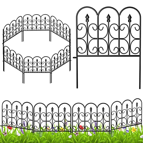 AMAGABELI GARDEN & HOME Decorative Garden Fence Fencing 32in x 10ft 5 Panels Outdoor Coated Metal Rustproof Landscape Wrought Iron Wire Border Folding Wire Flower Bed Barrier Black