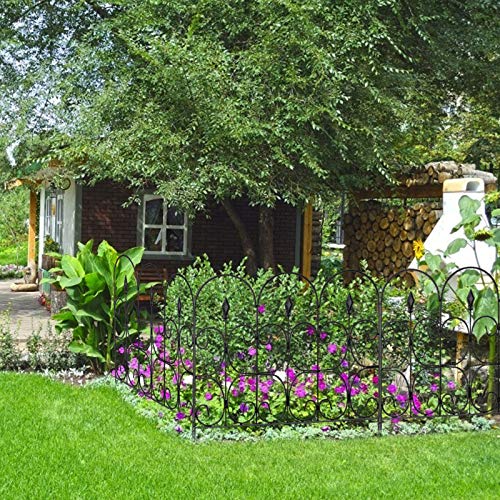 AMAGABELI GARDEN & HOME Decorative Garden Fence Fencing 32in x 10ft 5 Panels Outdoor Coated Metal Rustproof Landscape Wrought Iron Wire Border Folding Wire Flower Bed Barrier Black