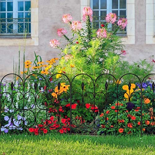 AMAGABELI GARDEN & HOME Decorative Garden Fence Fencing 32in x 10ft 5 Panels Outdoor Coated Metal Rustproof Landscape Wrought Iron Wire Border Folding Wire Flower Bed Barrier Black