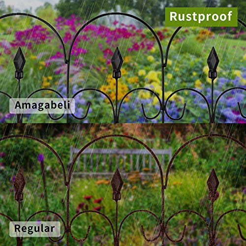 AMAGABELI GARDEN & HOME Decorative Garden Fence Fencing 32in x 10ft 5 Panels Outdoor Coated Metal Rustproof Landscape Wrought Iron Wire Border Folding Wire Flower Bed Barrier Black