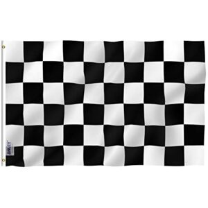 anley fly breeze 3x5 foot checkered flag - vivid color and fade proof - canvas header and double stitched - black and white racing flags polyester with brass grommets 3 x 5 ft