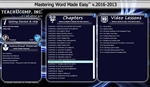 TEACHUCOMP Video Training Tutorial for Microsoft Word for Lawyers / Attorneys v. 2016 Product Key Card (Download) Course and PDF Manual