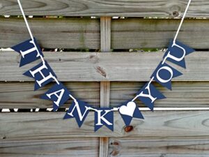 thank you banner in navy blue and white with heart