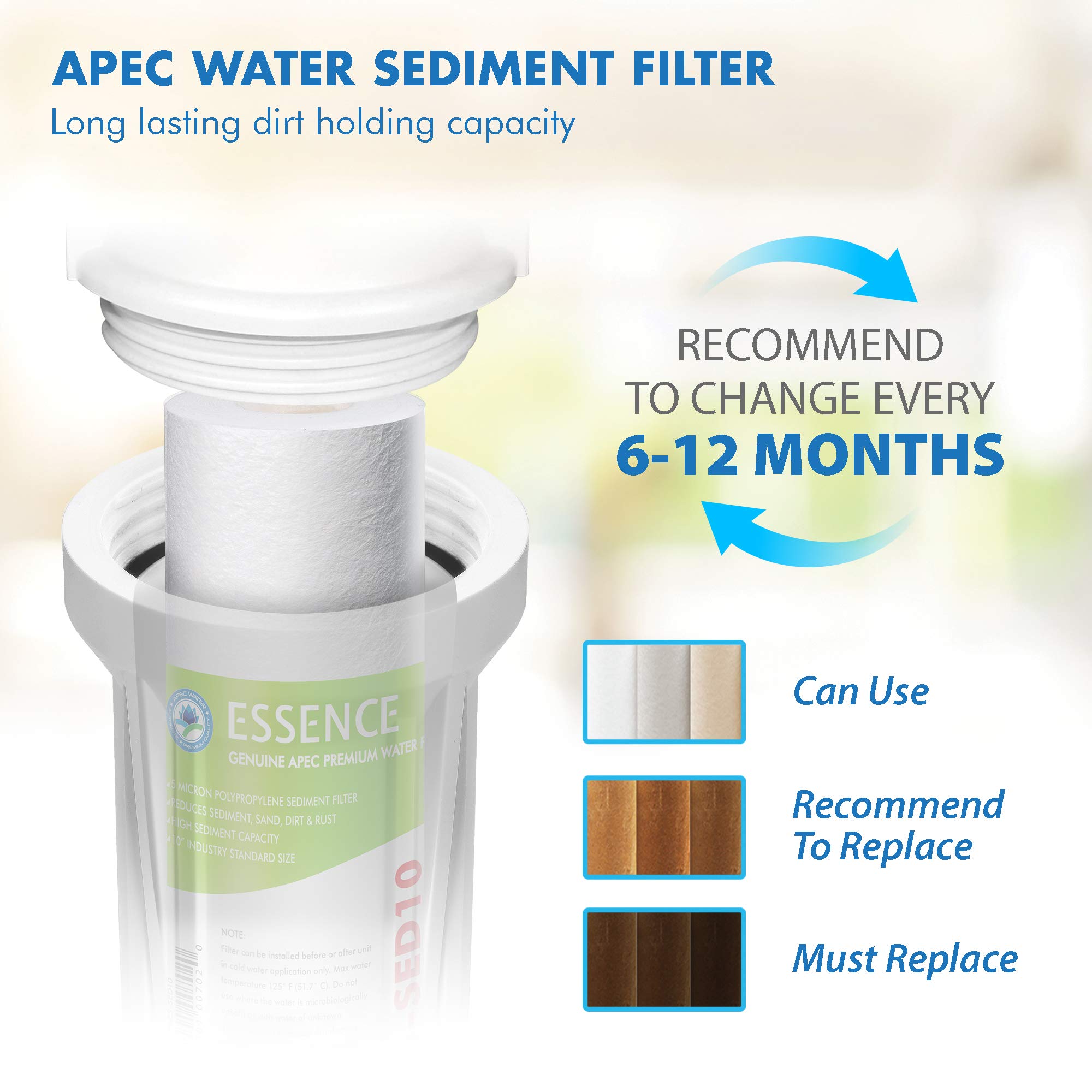 APEC Water Systems FI-ES-SED10-A APEC 5 Micron 10” x 2.5” Sediment Water Filter for Reverse Osmosis System, White