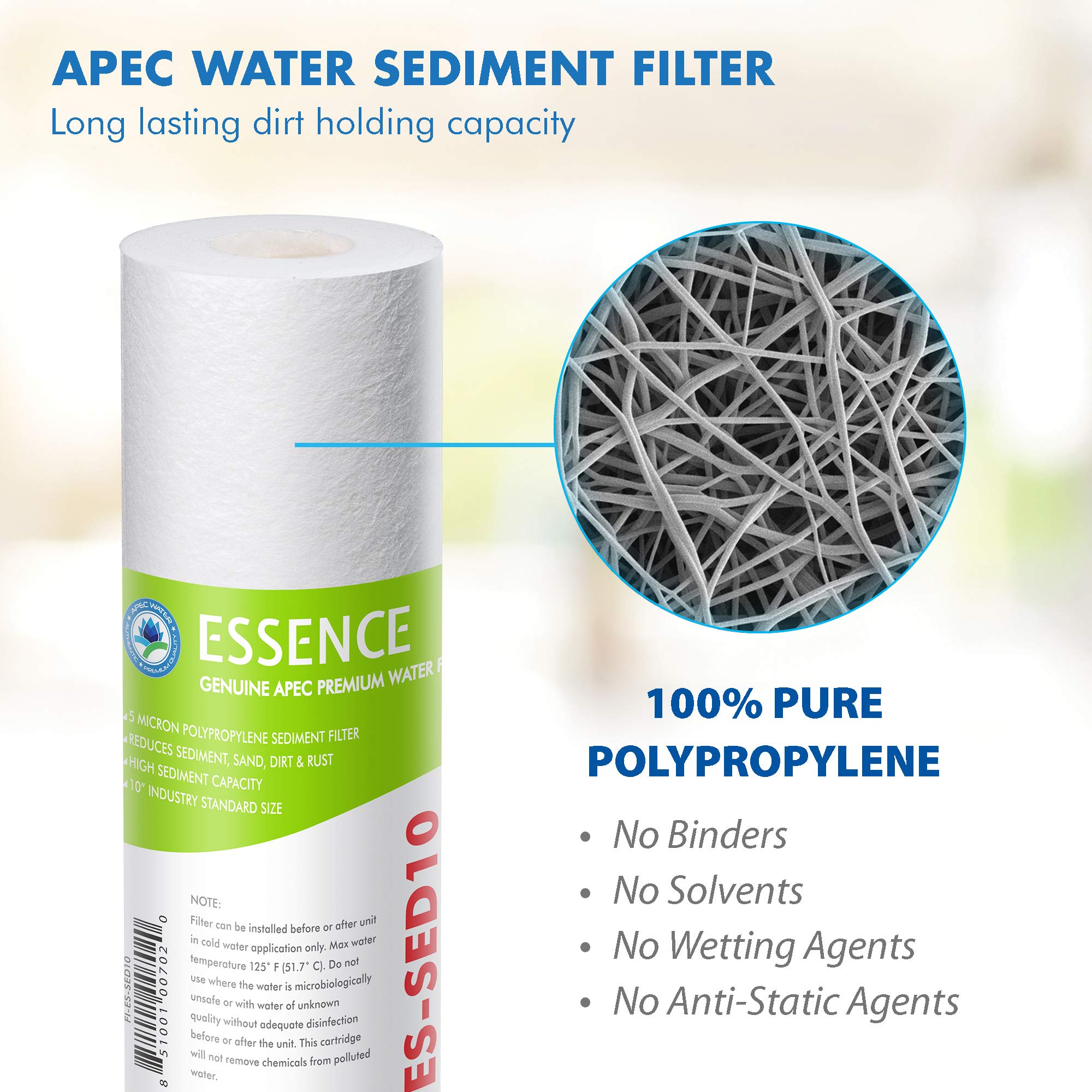 APEC Water Systems FI-ES-SED10-A APEC 5 Micron 10” x 2.5” Sediment Water Filter for Reverse Osmosis System, White