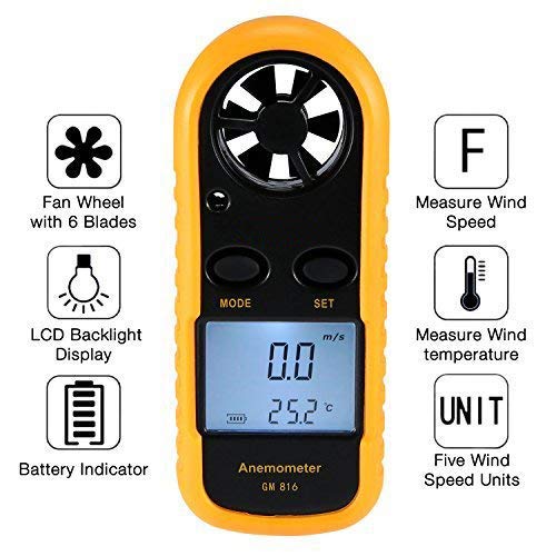 Amgaze Anemometer Handheld, Digital LCD Backlight Wind Speed Meter Gauge, Light Weight Air Flow Velocity Measurement Thermometer for Meteorology, Windsurfing, Kite Flying, Sailboats, Surfing,Fishing