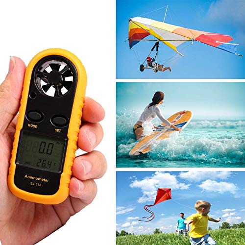 Amgaze Anemometer Handheld, Digital LCD Backlight Wind Speed Meter Gauge, Light Weight Air Flow Velocity Measurement Thermometer for Meteorology, Windsurfing, Kite Flying, Sailboats, Surfing,Fishing