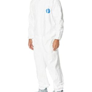 DuPont unisex-adult TY122S-XL-EACH Disposable Elastic Wrist, Bootie and Hood Tyvek Coverall Suit 1414, X-Large, White