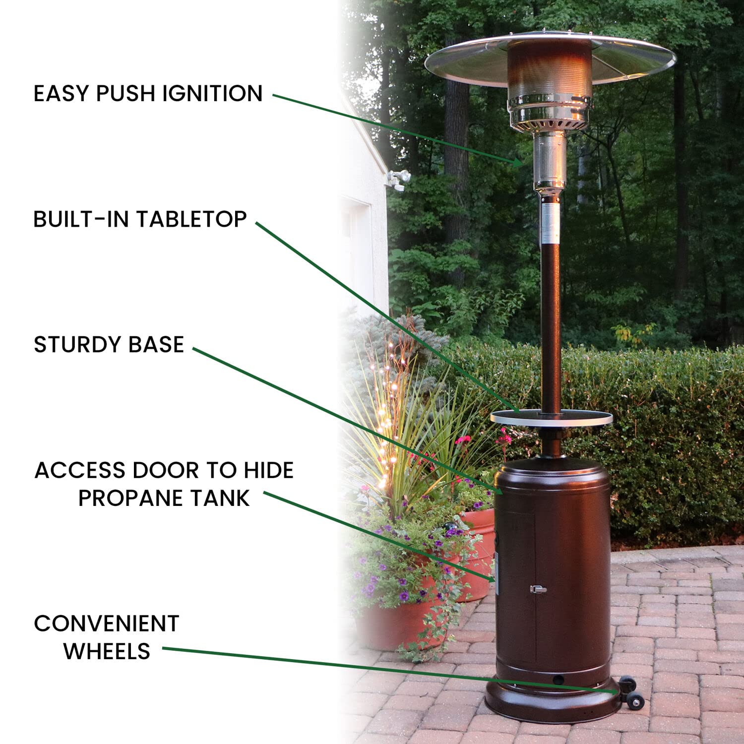 Hanover 7-Ft. 48,000 BTU Steel Propane Patio Heater in Bronze, Umbrella Style Gas Outdoor Heater for Deck or Patio