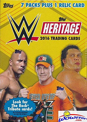 2016 Topps WWE Heritage Wrestling EXCLUSIVE Factory Sealed Retail Box with 7 Packs, RELIC Card & THE ROCK Tribute Card! Look for Cards, Autographs & Relics of Jon Cena, Sting, Triple H & Many More!