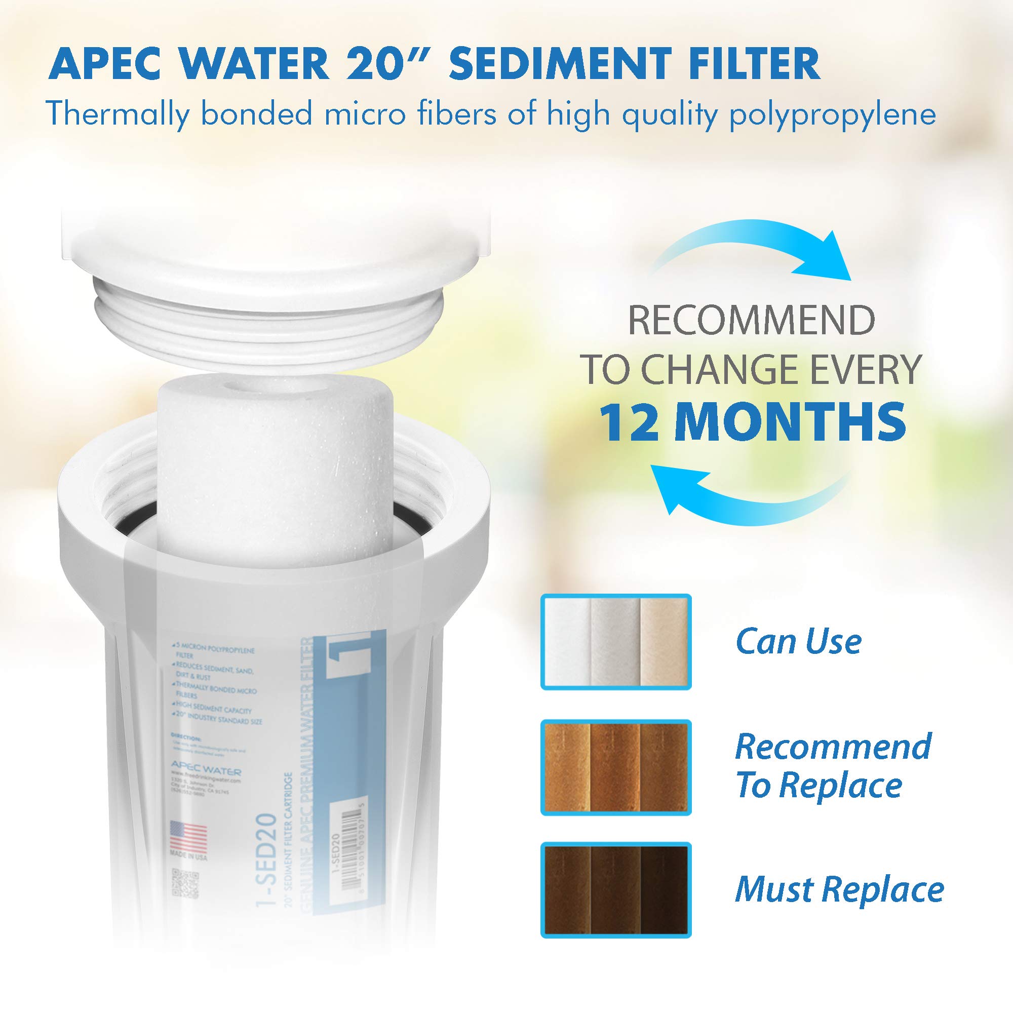 APEC US Made 5 Micron 20” x 2.5” Sediment Replacement Water Filter (1-SED20)