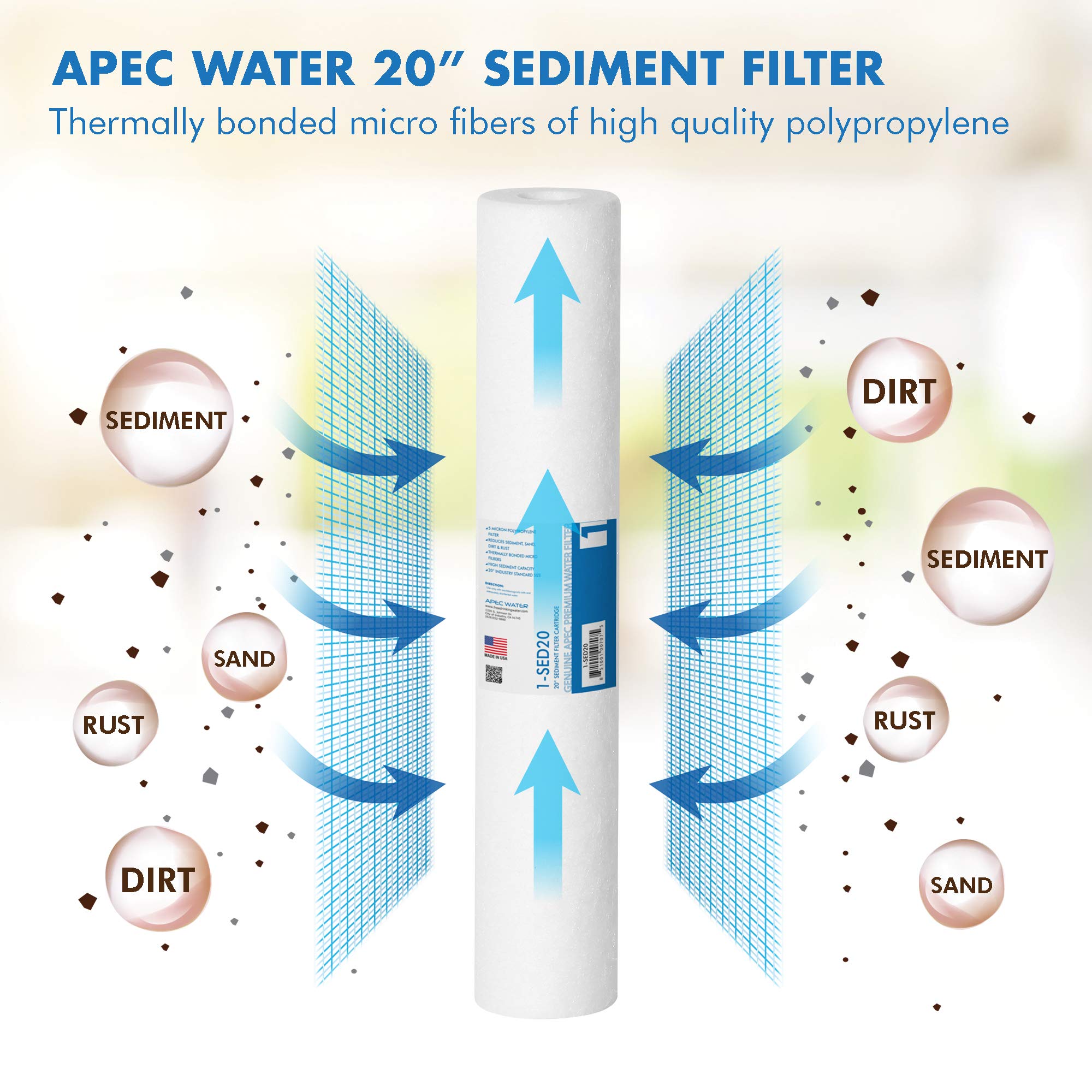 APEC US Made 5 Micron 20” x 2.5” Sediment Replacement Water Filter (1-SED20)