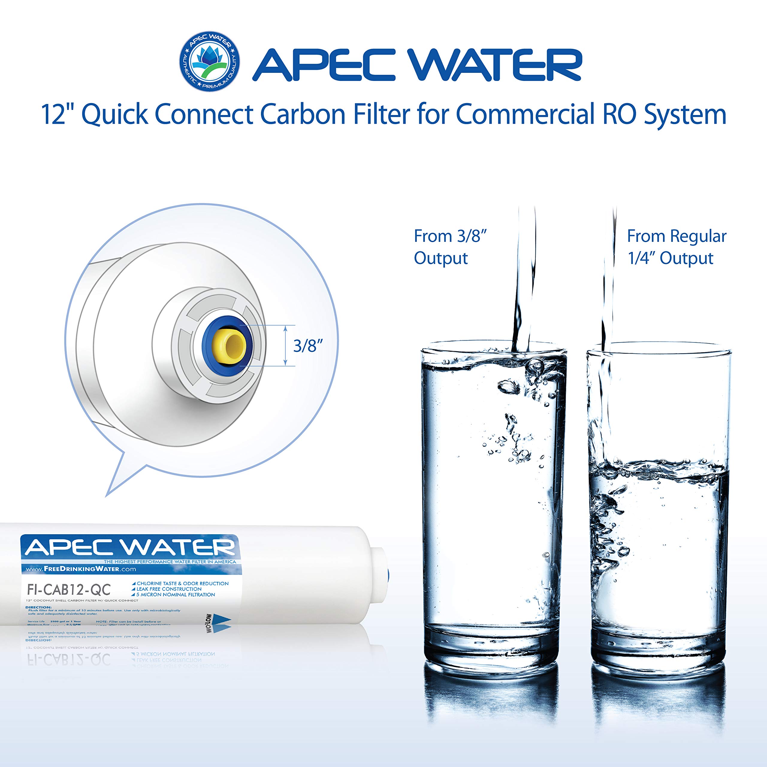APEC Water Systems FI-CAB12-QC Commercial-Grade US Made Inline Carbon Post-Filter 12" 3/8" Output
