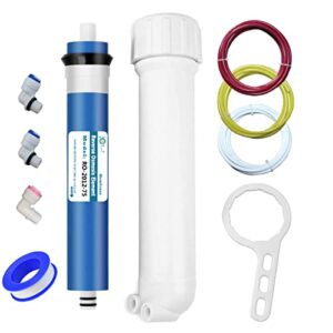 huining reverse osmosis membrane ro membrane housing kit with 1/4 quick connector,check valve,water pipe,wrench whole set for residential household hospital water filtration system (75gpd)