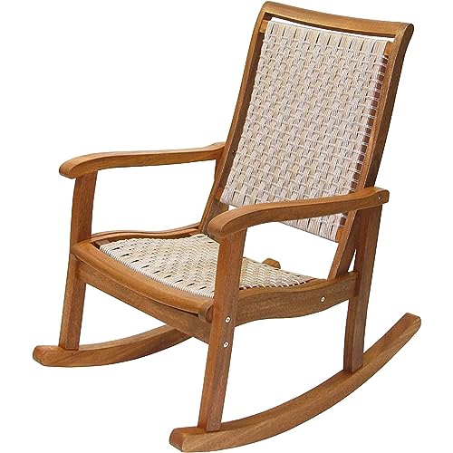 Outdoor Interiors All-Weather Breathable Wicher Eucalyptus Wood Rocking Chair for Decks, Patios, and Porches, Ash Brown