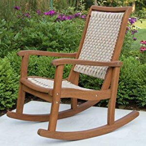 Outdoor Interiors All-Weather Breathable Wicher Eucalyptus Wood Rocking Chair for Decks, Patios, and Porches, Ash Brown