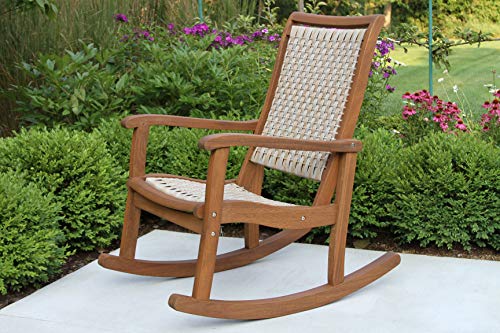 Outdoor Interiors All-Weather Breathable Wicher Eucalyptus Wood Rocking Chair for Decks, Patios, and Porches, Ash Brown