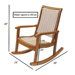 Outdoor Interiors All-Weather Breathable Wicher Eucalyptus Wood Rocking Chair for Decks, Patios, and Porches, Ash Brown