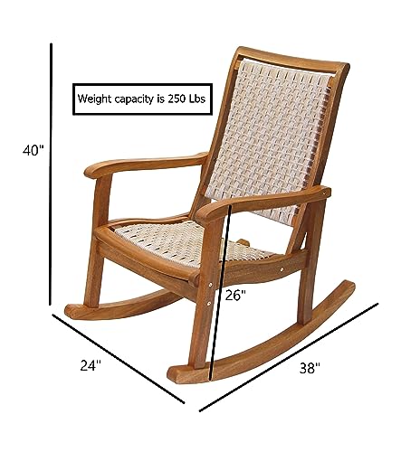 Outdoor Interiors All-Weather Breathable Wicher Eucalyptus Wood Rocking Chair for Decks, Patios, and Porches, Ash Brown