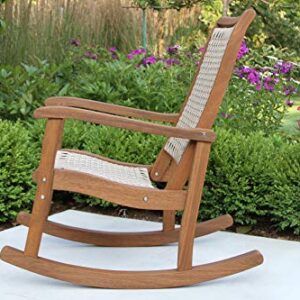 Outdoor Interiors All-Weather Breathable Wicher Eucalyptus Wood Rocking Chair for Decks, Patios, and Porches, Ash Brown