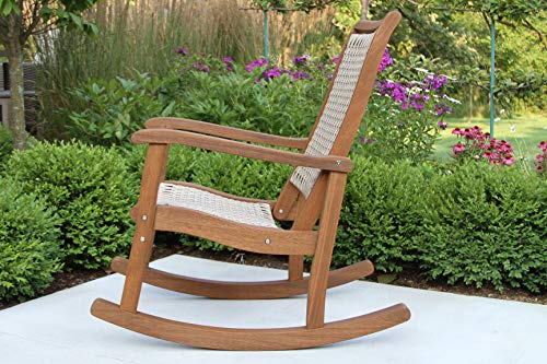 Outdoor Interiors All-Weather Breathable Wicher Eucalyptus Wood Rocking Chair for Decks, Patios, and Porches, Ash Brown