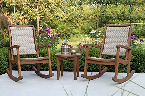 Outdoor Interiors All-Weather Breathable Wicher Eucalyptus Wood Rocking Chair for Decks, Patios, and Porches, Ash Brown